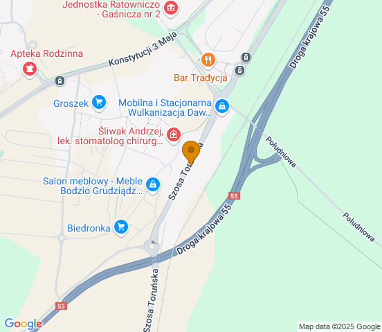 Mapa dojazdu do hurtowni motoryzacyjnej w miejscowości Grudziądz