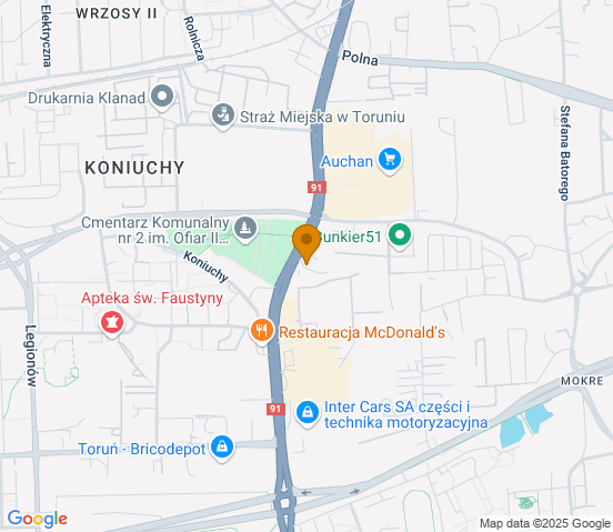 Mapa dojazdu do hurtowni motoryzacyjnej w miejscowości Toruń