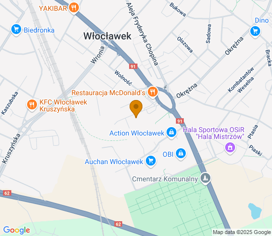 Mapa dojazdu do hurtowni motoryzacyjnej w miejscowości Włocławek