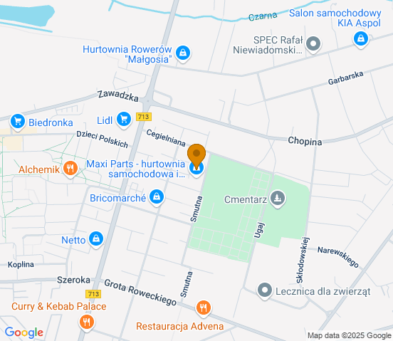 Mapa dojazdu do hurtowni motoryzacyjnej w miejscowości Tomaszów Mazowiecki