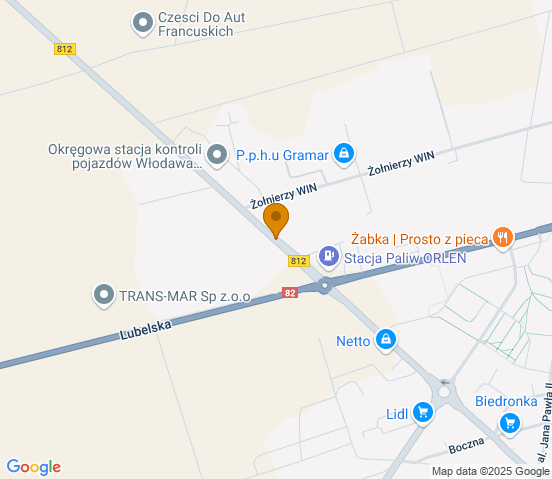 Mapa dojazdu do hurtowni motoryzacyjnej w miejscowości Włodawa
