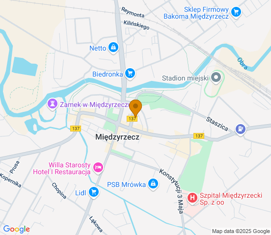 Mapa dojazdu do hurtowni motoryzacyjnej w miejscowości Międzyrzecz