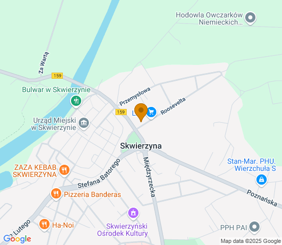 Mapa dojazdu do hurtowni motoryzacyjnej w miejscowości Skwierzyna