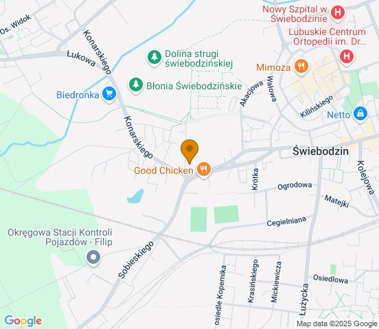 Mapa dojazdu do hurtowni motoryzacyjnej w miejscowości Świebodzin