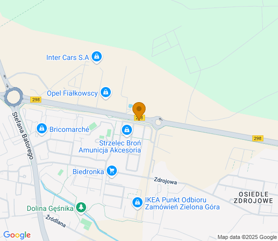 Mapa dojazdu do hurtowni motoryzacyjnej w miejscowości Zielona Góra
