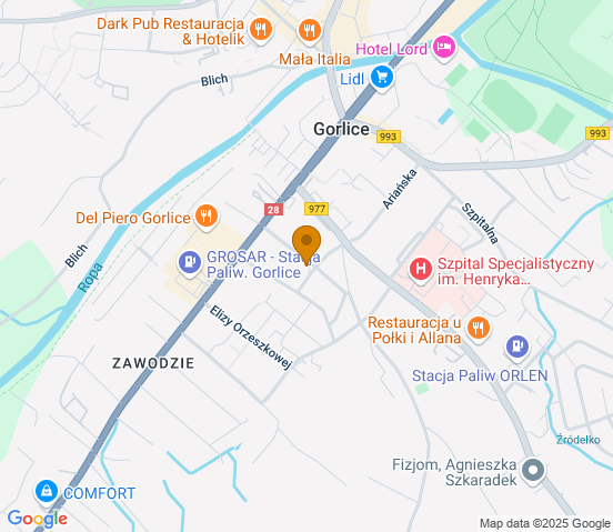 Mapa dojazdu do hurtowni motoryzacyjnej w miejscowości Gorlice