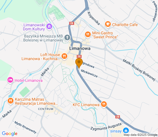 Mapa dojazdu do hurtowni motoryzacyjnej w miejscowości Limanowa