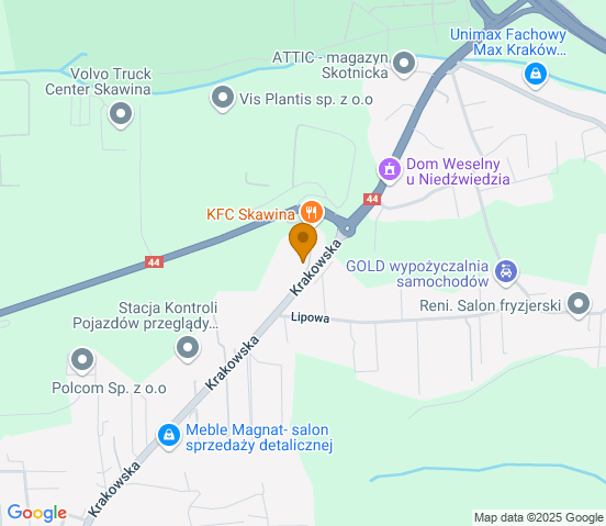 Mapa dojazdu do hurtowni motoryzacyjnej w miejscowości Skawina