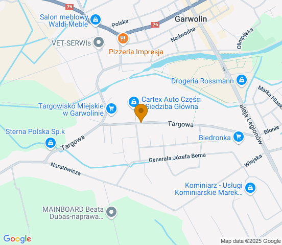 Mapa dojazdu do hurtowni motoryzacyjnej w miejscowości Garwolin