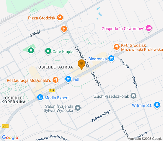 Mapa dojazdu do hurtowni motoryzacyjnej w miejscowości Grodzisk Mazowiecki