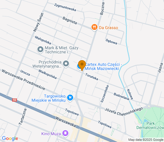 Mapa dojazdu do hurtowni motoryzacyjnej w miejscowości Mińsk Mazowiecki