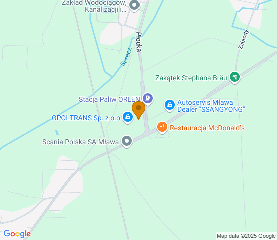 Mapa dojazdu do hurtowni motoryzacyjnej w miejscowości Mława