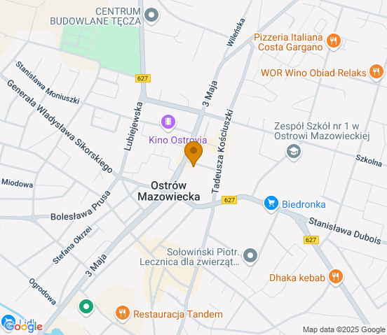 Mapa dojazdu do hurtowni motoryzacyjnej w miejscowości Ostrów Mazowiecka