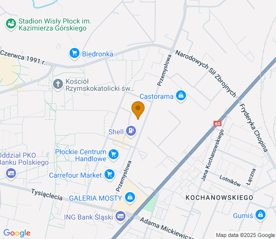 Mapa dojazdu do hurtowni motoryzacyjnej w miejscowości Płock