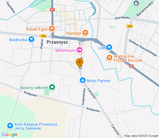 Mapa dojazdu do hurtowni motoryzacyjnej w miejscowości Przasnysz
