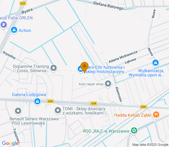 Mapa dojazdu do hurtowni motoryzacyjnej w miejscowości Warszawa