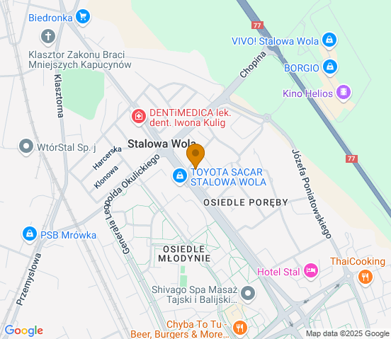 Mapa dojazdu do hurtowni motoryzacyjnej w miejscowości Stalowa Wola