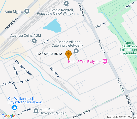 Mapa dojazdu do hurtowni motoryzacyjnej w miejscowości Białystok