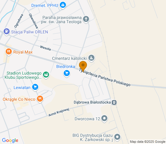 Mapa dojazdu do hurtowni motoryzacyjnej w miejscowości Dąbrowa Białostocka