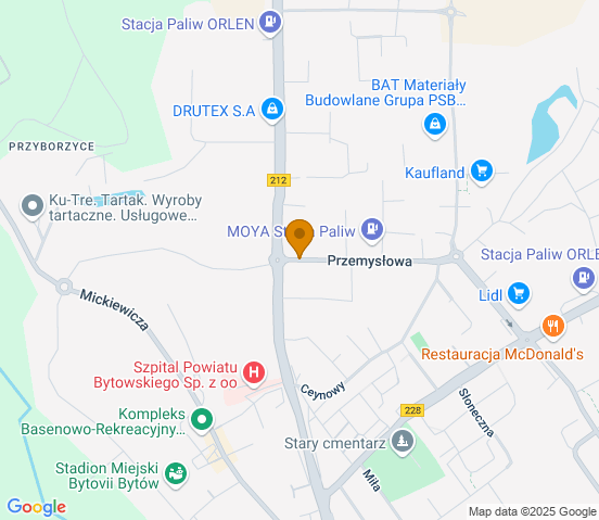 Mapa dojazdu do hurtowni motoryzacyjnej w miejscowości Bytów