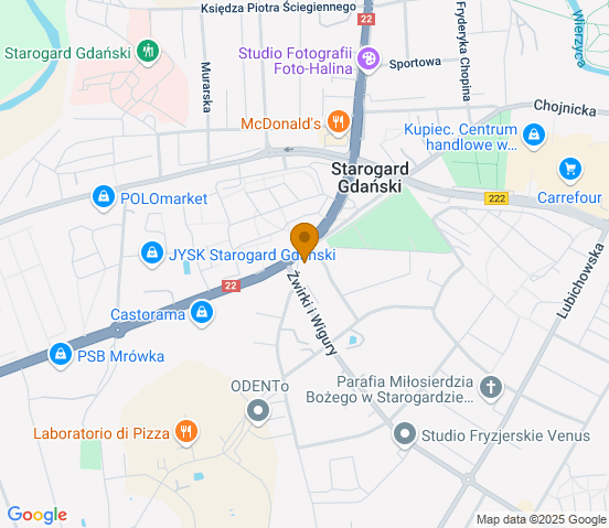 Mapa dojazdu do hurtowni motoryzacyjnej w miejscowości Starogard Gdański