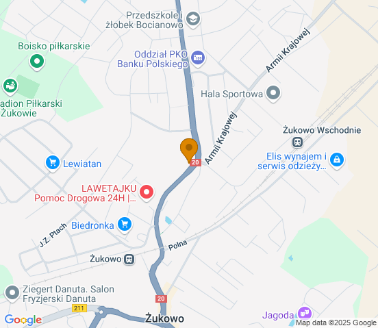 Mapa dojazdu do hurtowni motoryzacyjnej w miejscowości Żukowo