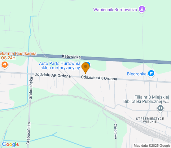 Mapa dojazdu do hurtowni motoryzacyjnej w miejscowości Dąbrowa Górnicza