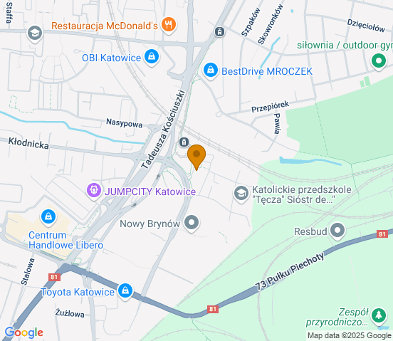 Mapa dojazdu do hurtowni motoryzacyjnej w miejscowości Katowice