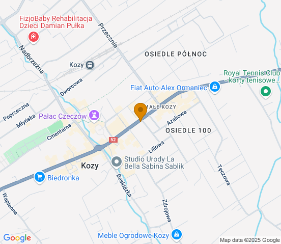 Mapa dojazdu do hurtowni motoryzacyjnej w miejscowości Kozy