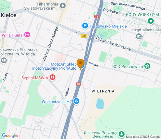 Mapa dojazdu do hurtowni motoryzacyjnej w miejscowości Kielce