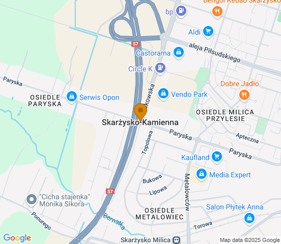 Mapa dojazdu do hurtowni motoryzacyjnej w miejscowości Skarżysko-Kamienna