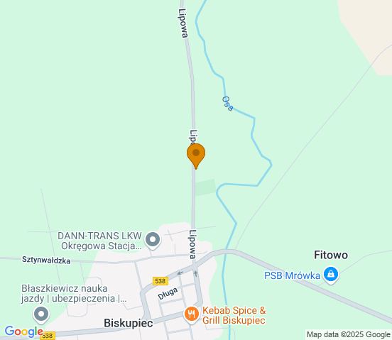 Mapa dojazdu do hurtowni motoryzacyjnej w miejscowości Biskupiec