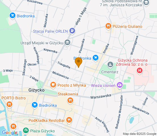 Mapa dojazdu do hurtowni motoryzacyjnej w miejscowości Giżycko