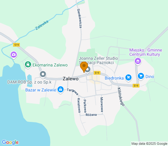 Mapa dojazdu do hurtowni motoryzacyjnej w miejscowości Zalewo