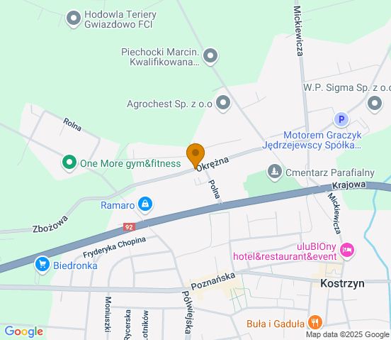 Mapa dojazdu do hurtowni motoryzacyjnej w Kostrzynie