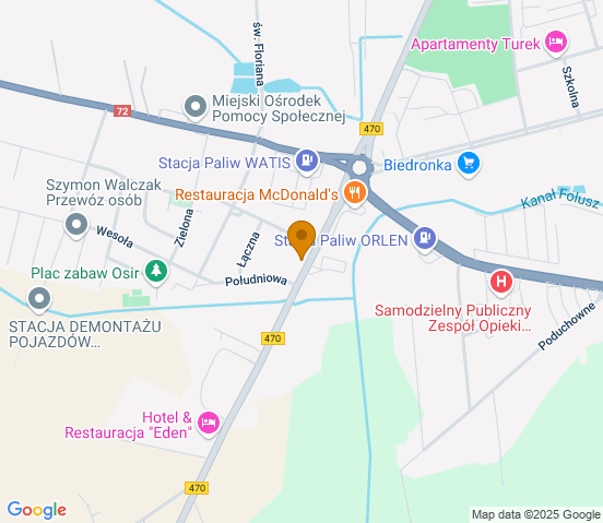 Mapa dojazdu do hurtowni motoryzacyjnej w miejscowości Turek