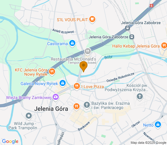 Mapa dojazdu do warsztatu samochodowego w miejscowości Jelenia Góra
