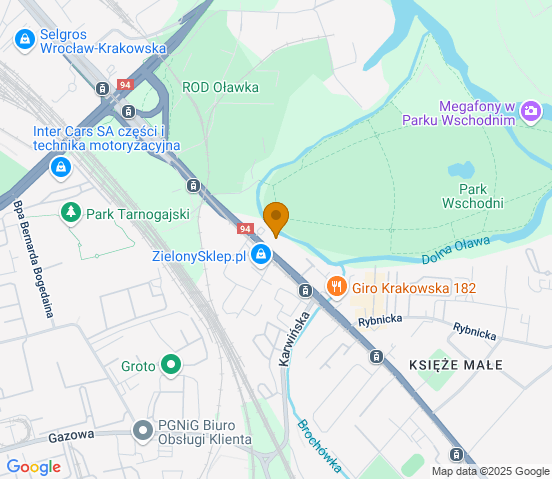 Mapa dojazdu do warsztatu samochodowego w miejscowości Wrocław