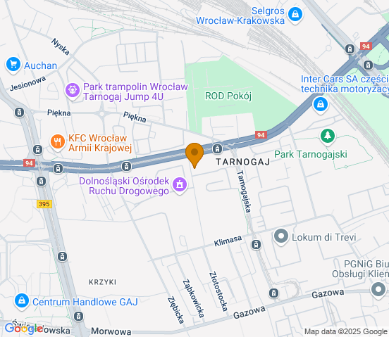 Mapa dojazdu do warsztatu samochodowego w miejscowości Wrocław