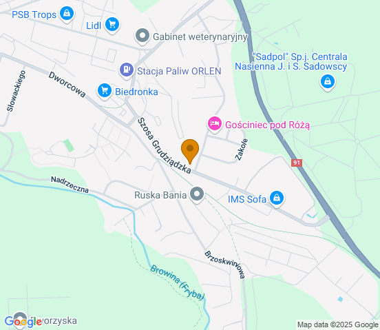 Mapa dojazdu do warsztatu samochodowego w miejscowości Chełmno