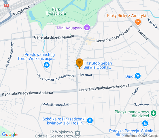Mapa dojazdu do warsztatu samochodowego w miejscowości Toruń