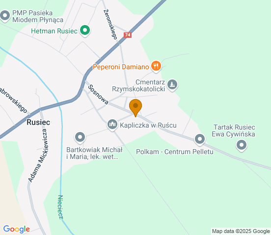 Mapa dojazdu do warsztatu samochodowego w miejscowości Rusiec