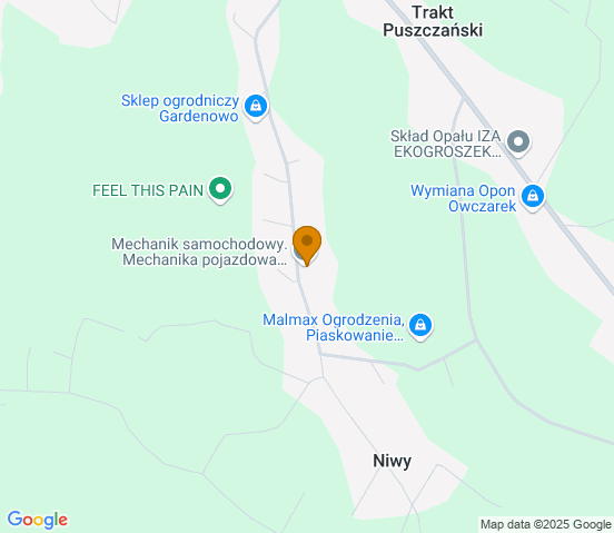 Mapa dojazdu do warsztatu samochodowego w miejscowości Szczerców
