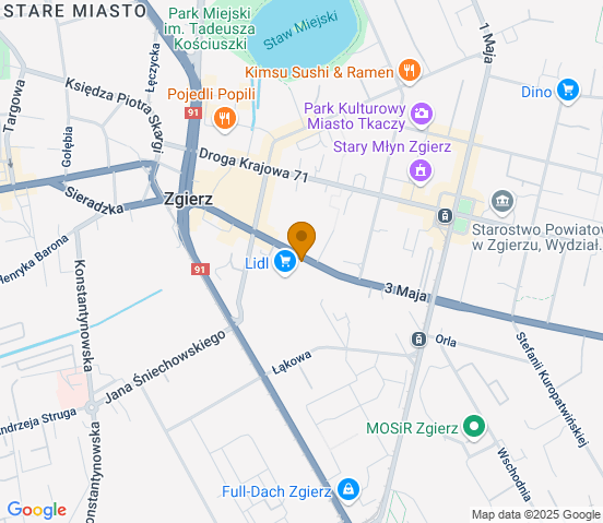 Mapa dojazdu do warsztatu samochodowego w miejscowości Zgierz