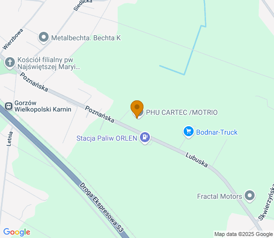 Mapa dojazdu do warsztatu samochodowego w miejscowości Gorzów Wielkopolski