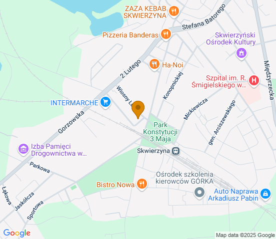 Mapa dojazdu do warsztatu samochodowego w miejscowości Skwierzyna