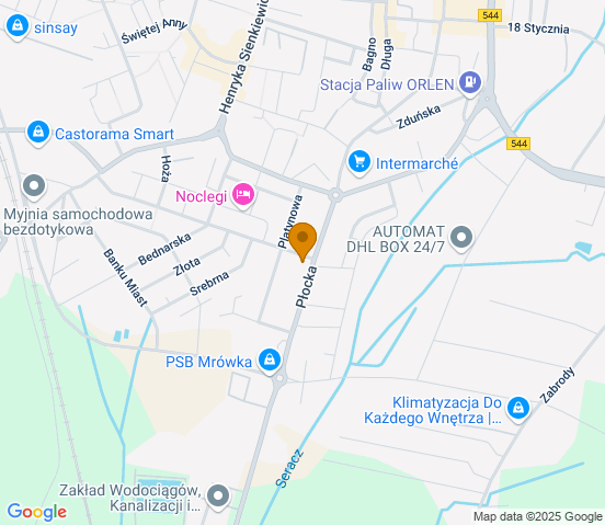 Mapa dojazdu do warsztatu samochodowego w miejscowości Mława