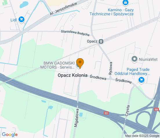 Mapa dojazdu do warsztatu samochodowego w miejscowości Opacz-Kolonia
