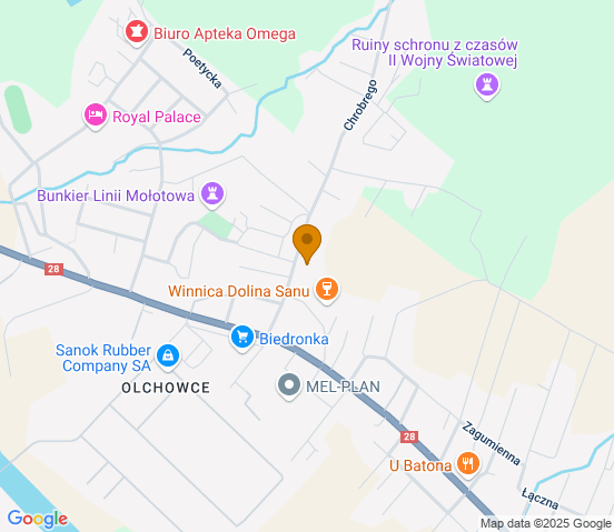 Mapa dojazdu do warsztatu samochodowego w miejscowości Sanok