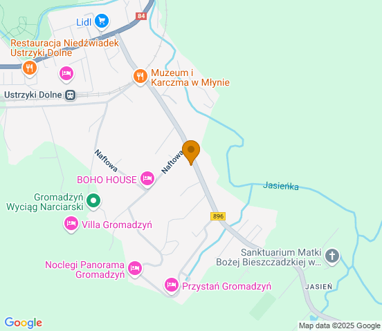Mapa dojazdu do warsztatu samochodowego w miejscowości Ustrzyki Dolne